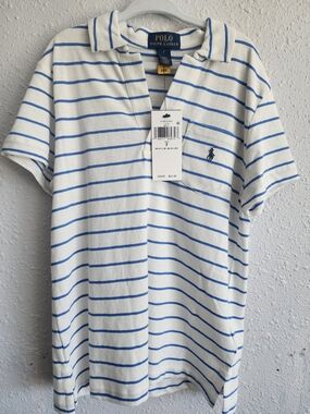 Polo by Ralph Lauren White Polo with Blue Stripes Boys Size 7 NWT